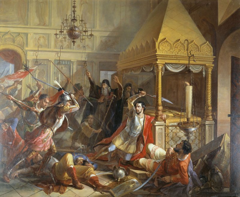 Предсмертный подвиг князя М.К.Волконского, сражающегося с ляхами в Пафнутьевском монастыре в Боровске в 1610 году. В.К.Демидов. 