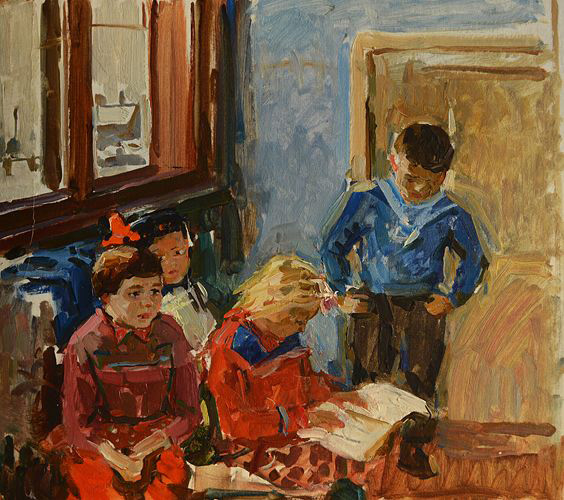  Дети читают. Художник Колесник В.А., 1956 г.