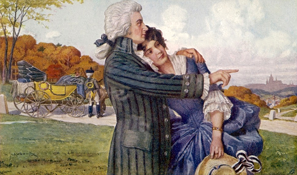 Вольфганг Моцарт с супругой Констанцией. Открытка XIX века